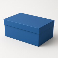 A single isolated 3d illustration of a blank blue cardboard gift box and square paper container package for business merchandise design