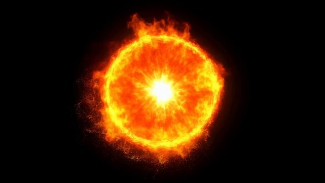 Fiery explosion progression: expanding fireball sequence on black background