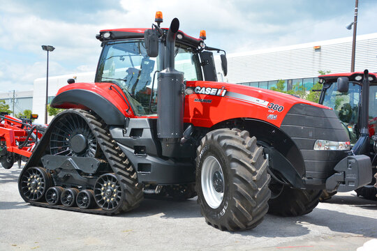 SAINT HYACINTHE QC CANADA JULY 25 2015: Case IH most powerful Magnum 380 CVT  tractors offering producers the ultimate mix of industry-leading horsepower, fuel efficiency and a new high-horsepower CVT