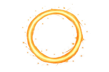 Orange bright magic ring forming a sparkling fire portal or energy circle with swirling light effect