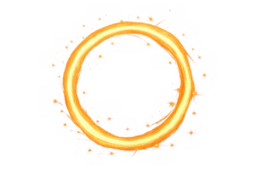 Orange bright magic ring forming a sparkling fire portal or energy circle with swirling light effect