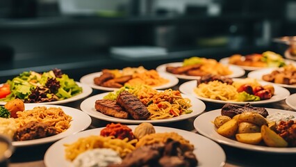 Plated Food Selection in Professional Catering Kitchen