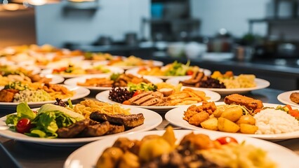 Restaurant Kitchen Displaying Multiple Prepared Meals