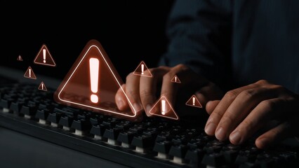 Cybersecurity alert warning showing red cyber for data breach, network threat, and cyber security system vulnerability with emphasis on security risk, caution, digital protection Marrow