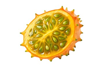 Cross section of a kiwano fruit isolated on white background