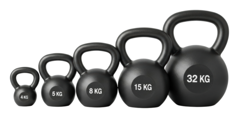 Kettlebell workout techniques gym fitness guide overview isolated on transparent background