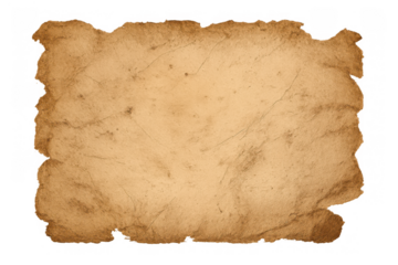 Vintage parchment paper texture with weathered, torn edges, an aged scroll or treasure map background, transparent