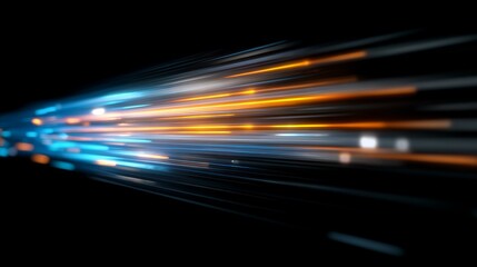 Dynamic visual of bright orange and blue light streaks against a dark, contrasting backdrop