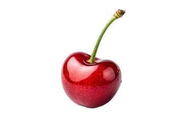 Single vibrant red cherry isolated on white background