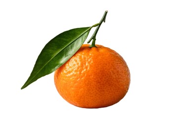 Single orange with leaf isolated on white background