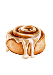 Cinnamon roll, sweet pie, watercolor illustration