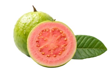 Fresh guava fruit display isolated on white background