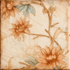 Fototapeta premium Vintage floral artwork displays delicate flowers and leaves on a textured background, highlighting intricate details and soft earthy tones for aesthetic appeal