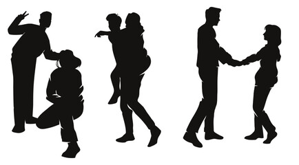 Romantic silhouettes of couples in various poses
