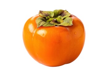 Single orange persimmon fruit isolated on white background