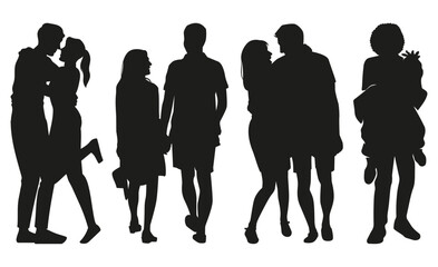 Romantic silhouettes of couples in various poses
