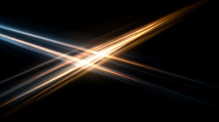 Glowing light trails of blue and gold intersect and cross on a dark background