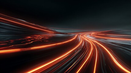 Glowing light trails on a dark, textured background, suggesting speed and motion