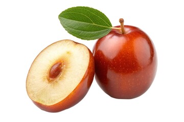 Fresh red apple with a slice isolated on white background
