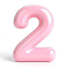 Pink glossy 3D number two isolated on white background