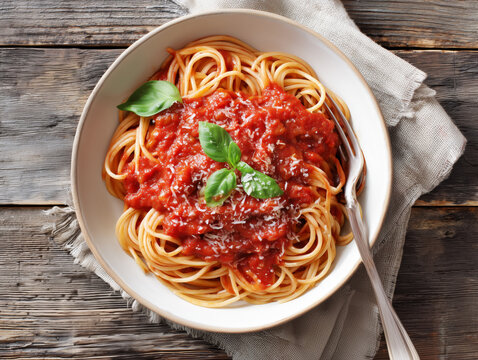 spaghetti with tomato sauce, and Parmesan cheese