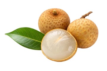 Fresh longan fruits with one cut open isolated on white background