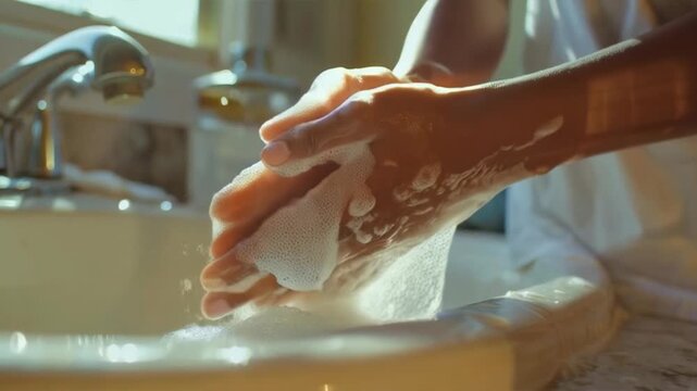 Hands are washed under running water, reminding us of the importance of hygiene and health &mdash; a universal backdrop for social campaigns and medical recommendations.
