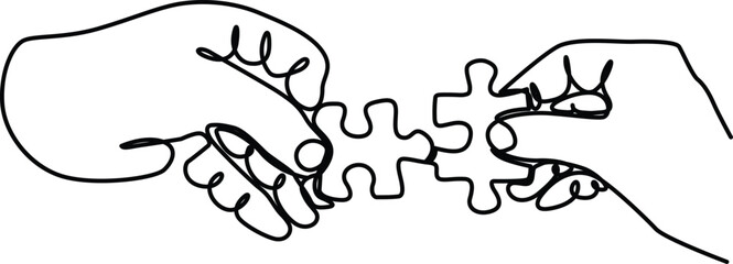 Hands assembling puzzle piece Vector