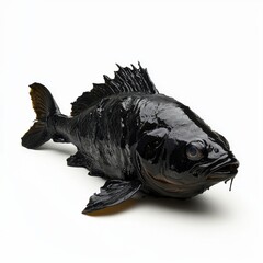 Black fish with wet reflective texture isolated on whit