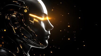 Advanced robotic face in profile with illuminated technology details