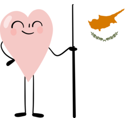 illustration of Cyprus flag with heart cartoon character