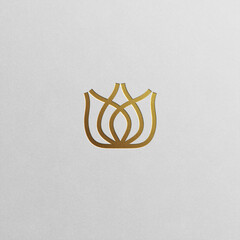 Gold rose symbol flower in minimalist line art design. Elegant, feminine logo for beauty, jewelry, florists, spas, skincare, cosmetics, and wedding related businesses.