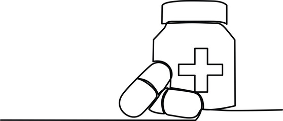Medication bottle with pills Vector