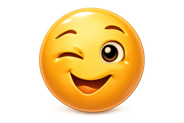 Yellow 3d winking emoji face expressing playful mood, happiness, and cheerful emotion on transparent background