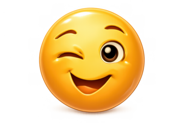 Yellow 3d winking emoji face expressing playful mood, happiness, and cheerful emotion on transparent background