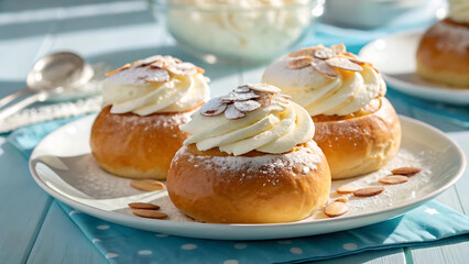 Semla or semlor, vastlakukkel, laskiaispulla is a traditional sweet roll baked in various forms in the nordic countries in sweden, finland, estonia, norway, denmark, especially shrove monday and shrov