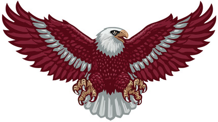 Powerful maroon and white eagle illustration soaring with majestic outstretched wings. Detailed vector art symbolizing strength, freedom, and spirit.