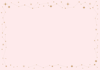 Golden celestial minimal esoteric frame, thin line border, mystyc linear decoration with dots, stars isolated on light background. Geometric shape, tarrot
