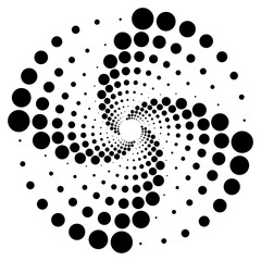 Abstract circle symbol zen icon dotted halftone cyclic swirl twirl shape, spiral round movement motion radial rotation