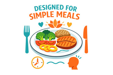 Colorful healthy meal design with fork and knife highlighting balanced diet