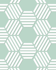 Seamless Mint Green Hexagon Geometric Pattern with Modern Abstract Lines