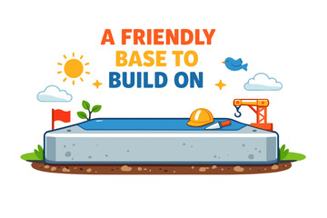 Obraz premium Cartoon construction theme with foundation base, tools, and nature elements