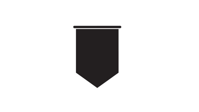 Black pennant banner icon with a flat top bar and a downward pointed pennant, minimalist vector silhouette on white background for web graphics