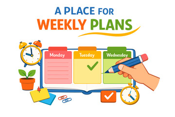 Colorful weekly planner with days labelled and decorative elements