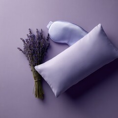 Sleep improvement concept with lavender, eye mask and pillow