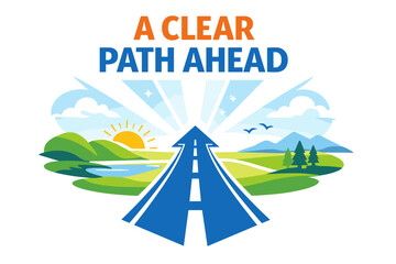 A clear path ahead: road to success visualization with sunrise and nature elements