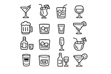 Collection of 16 cocktail and drink icons