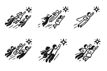 Group of stylized figures reaching for a star