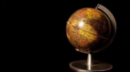 Fototapeta premium axis. Vintage globe rotating on polished metal axis with detailed texture under warm light. tourism brochures, itinerary planners, designed for travel destination branding, used by content creators. 