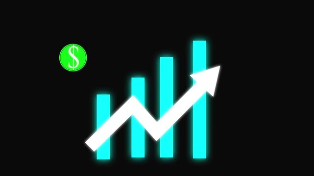 Abstract business graph icon and doller animation on black background. Business Financial Growing Business Income.